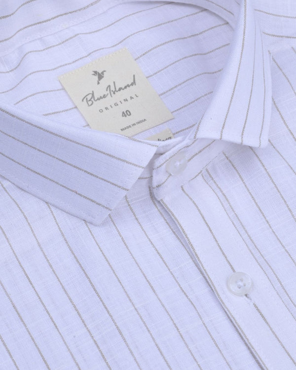 White & Khaki Line Stripes -Full-Bamboo Linen