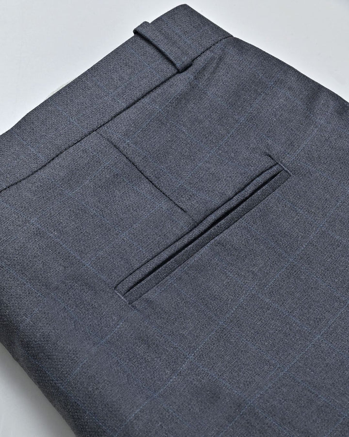 Grey & Sky Blue Box Checks - Wrinkle free Formal Pant