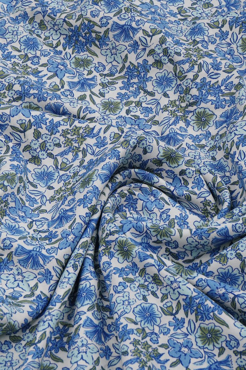 White & Blue Floral Print - Half Sleeve - Airlite Shirt