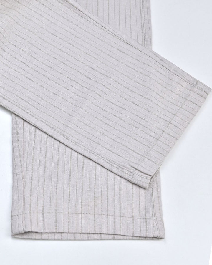 Cream Line Stripes - 2 way stretch - COTTON LINEN PANT