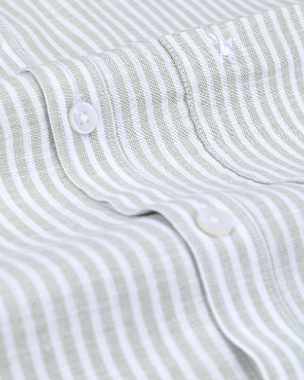 White & Green Parallel Stripes -Full-Bamboo Linen