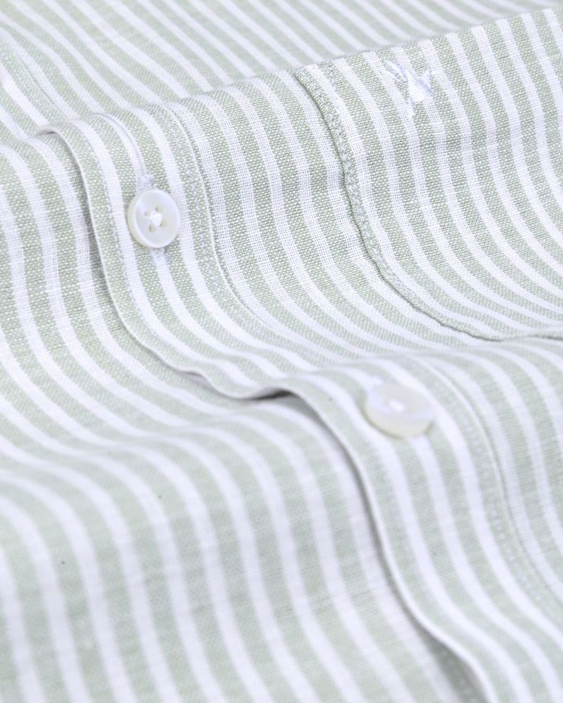 White & Green Parallel Stripes -Full-Bamboo Linen
