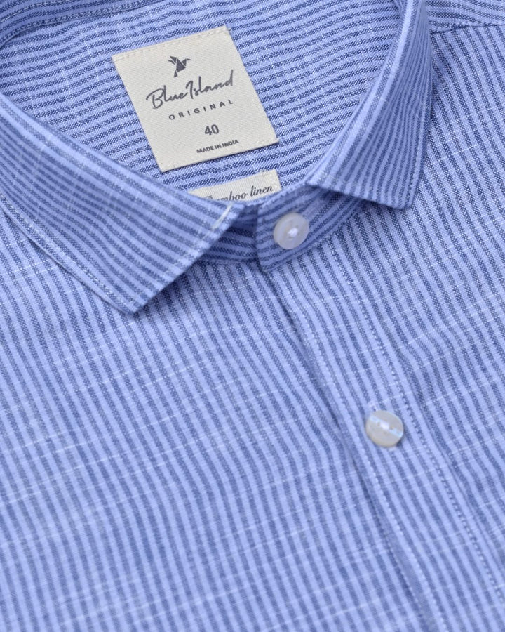 Blue Fine Stripes -Full-Bamboo Linen