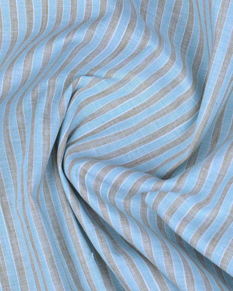 Cool Blue & Brown Stripes -Full-Bamboo Linen