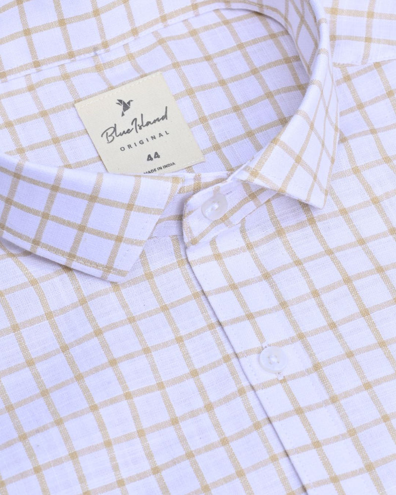 White & Golden Square Checks -Full-Bamboo Linen