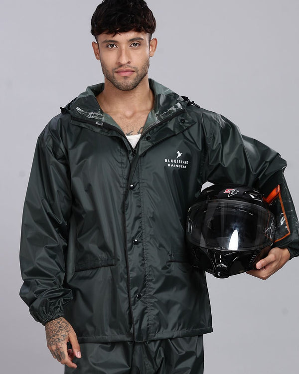 Military Green - Rain Jacket with Pant and Mobile Pouch
