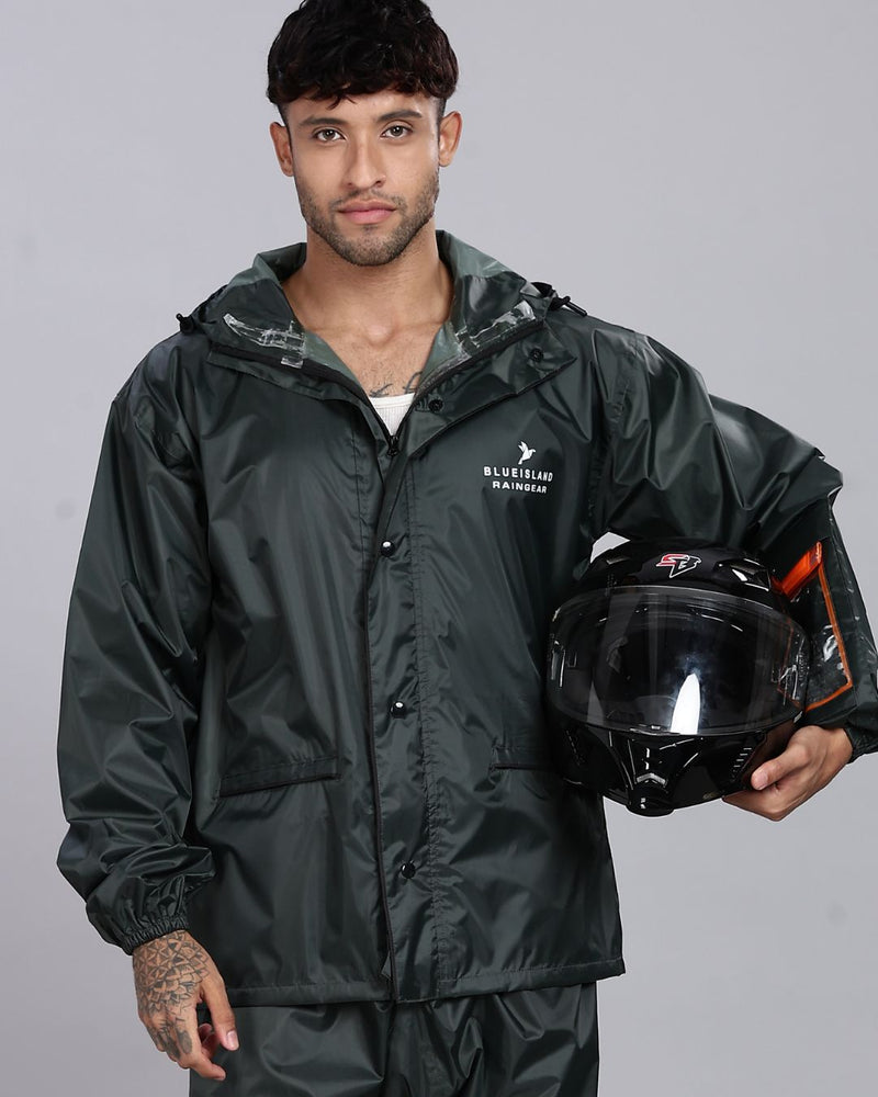 Military Green - Rain Jacket with Pant and Mobile Pouch