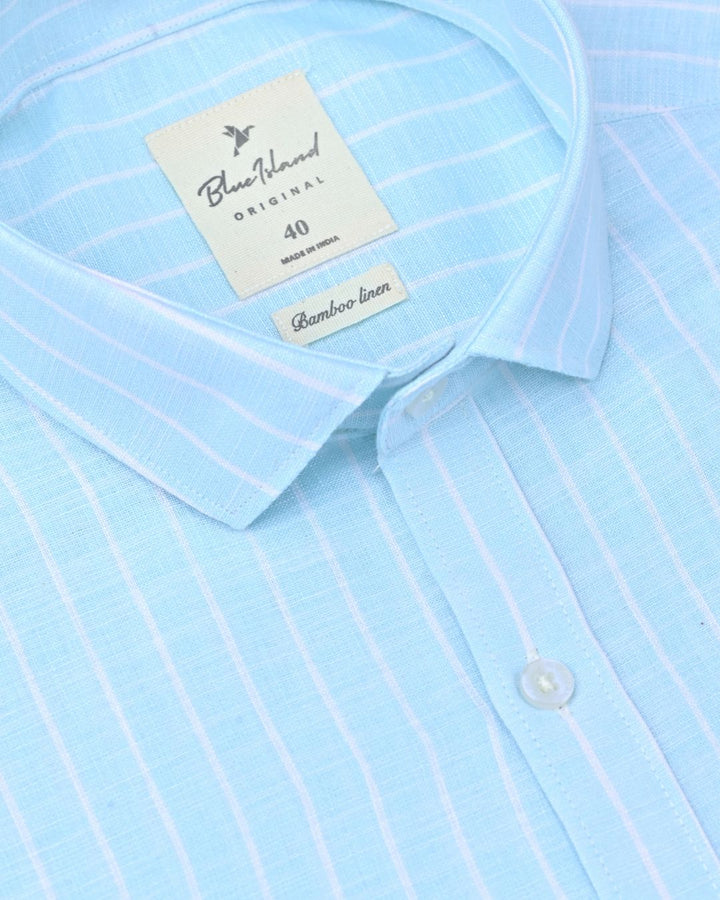 Aqua Blue Stripes -Full-Bamboo Linen