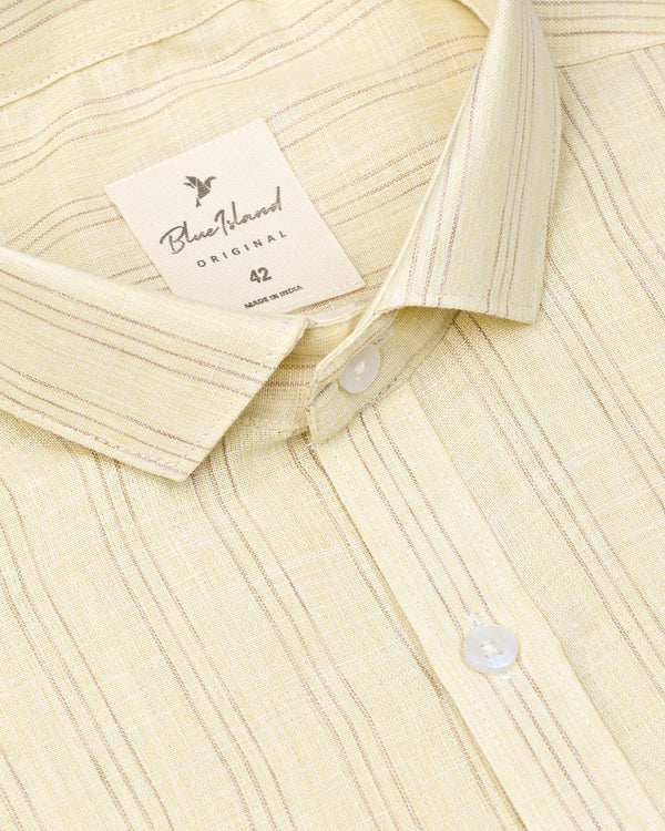 Yellow Triple Line Stripes -Full-Bamboo Linen