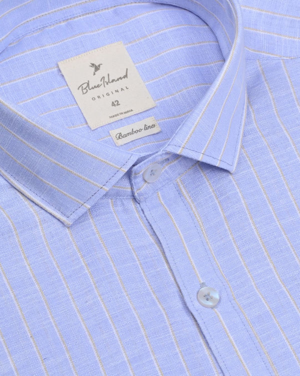 Misty Blue Double Stripes -Full-Bamboo Linen