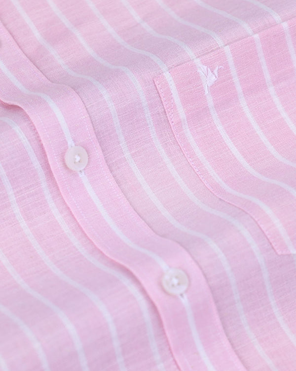 Rose Pink & White Stripes -Full-Bamboo Linen