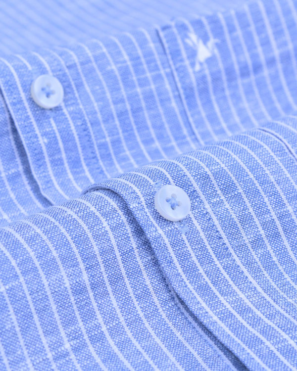 Beach Blue Mini Stripes -Full-Bamboo Linen
