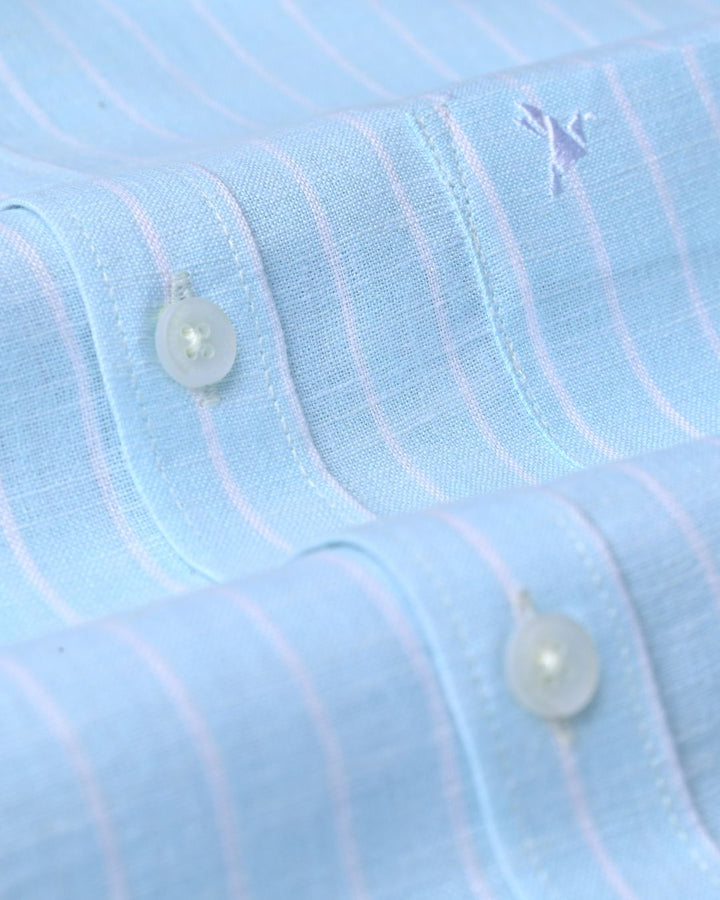 Aqua Blue Stripes -Full-Bamboo Linen