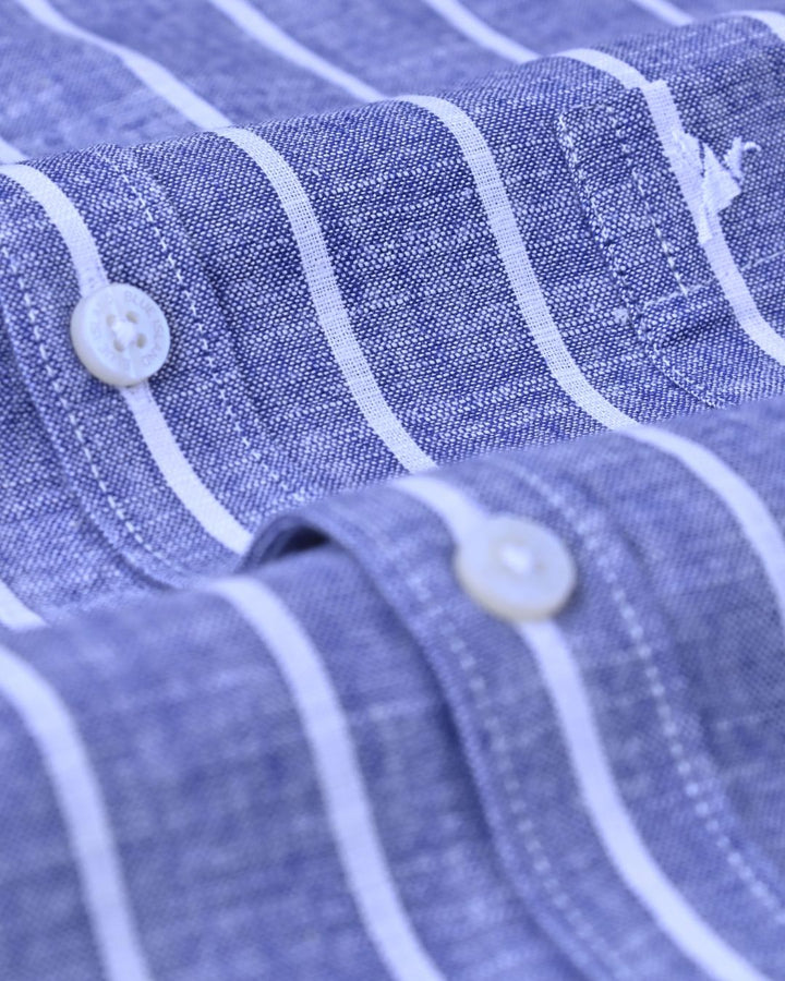 Steel Blue & White Large Stripes -Full-Bamboo Linen