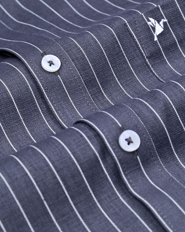 Charcoal Grey Vertical Stripes -Full-Bamboo Linen