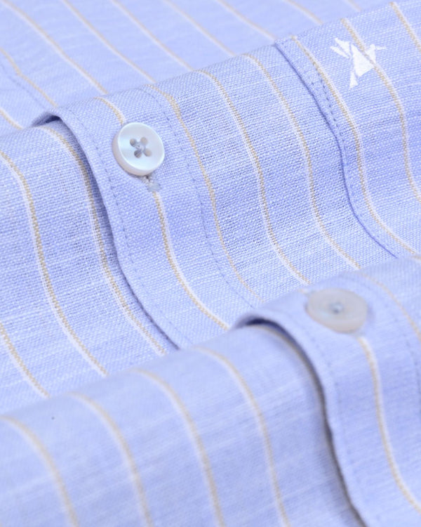 Misty Blue Double Stripes -Full-Bamboo Linen
