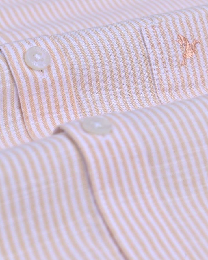 Orange Mini Stripes -Full-Cotton Linen Shirt