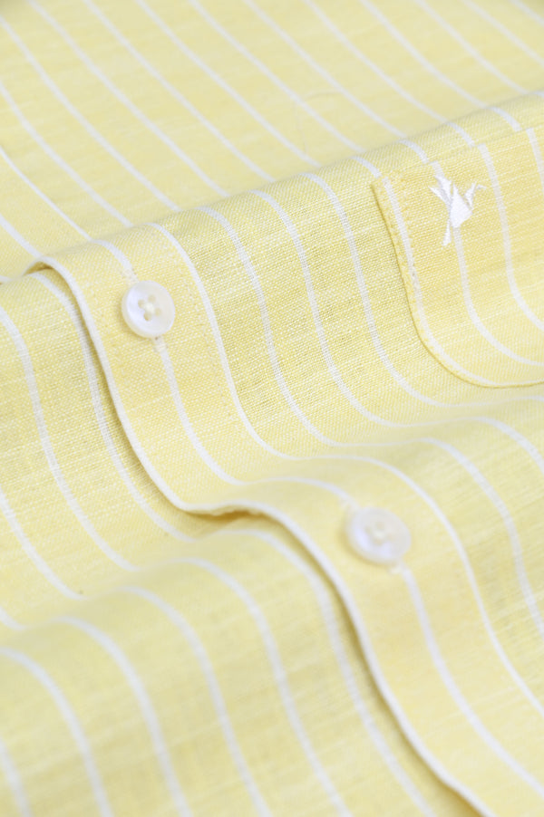 Lemon Yellow & White Stripes -Full-Bamboo Linen