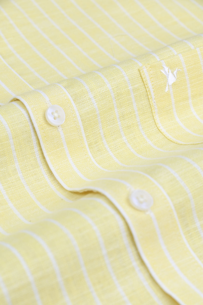 Lemon Yellow & White Stripes -Full-Bamboo Linen
