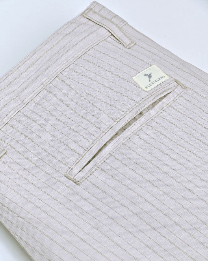 Cream Line Stripes - 2 way stretch - COTTON LINEN PANT