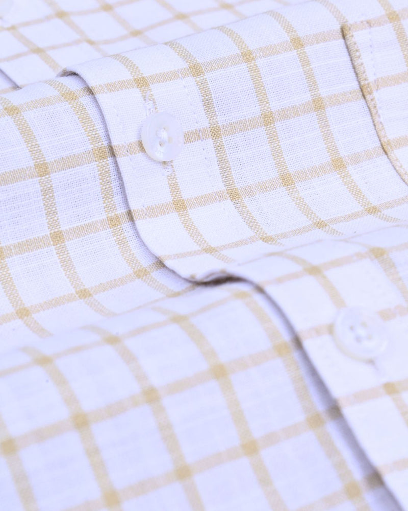 White & Golden Square Checks -Full-Bamboo Linen