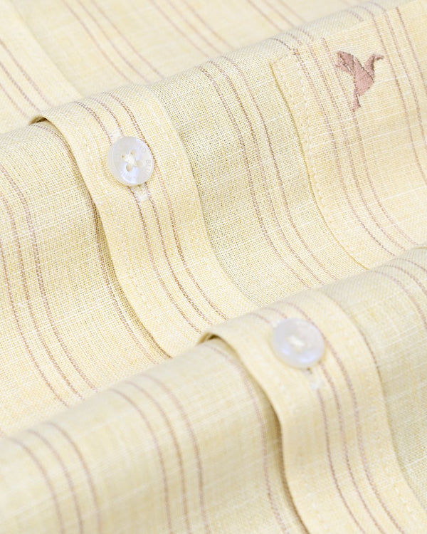 Yellow Triple Line Stripes -Full-Bamboo Linen