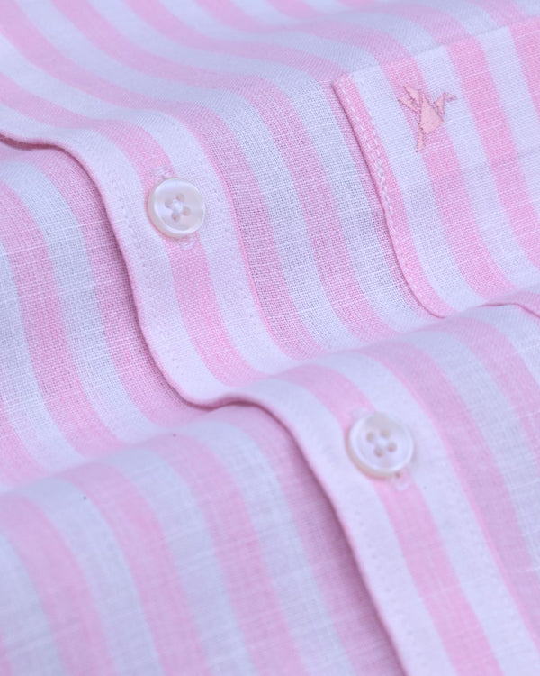 Pink & White Large Stripes -Full-Bamboo Linen