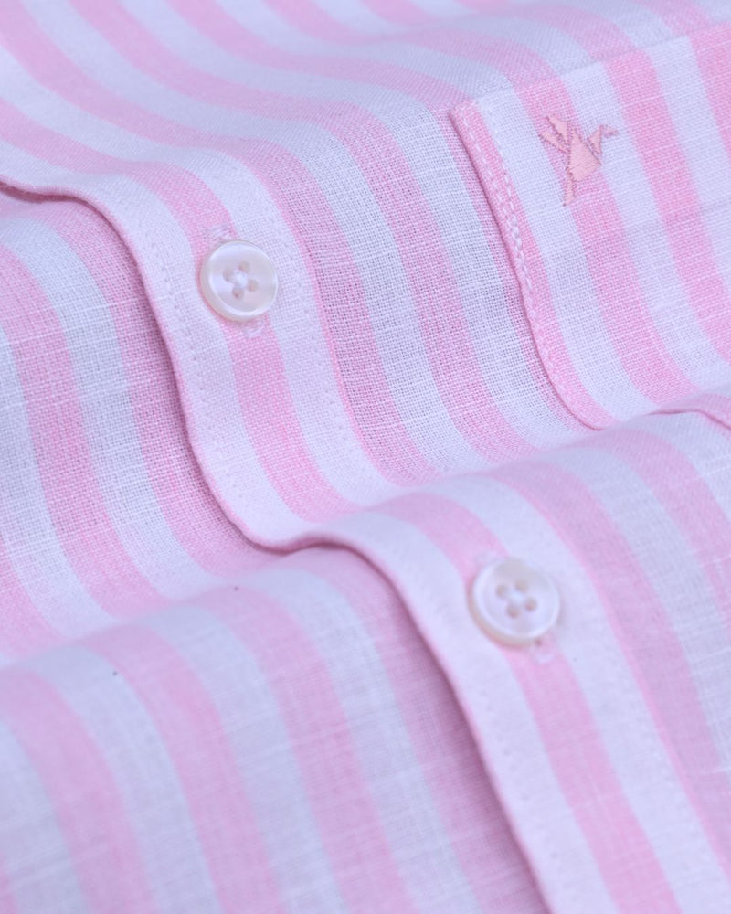 Pink & White Large Stripes -Full-Bamboo Linen