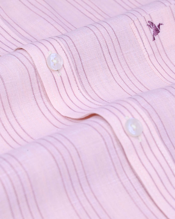 Pink Four Line Stripes -Full-Bamboo Linen