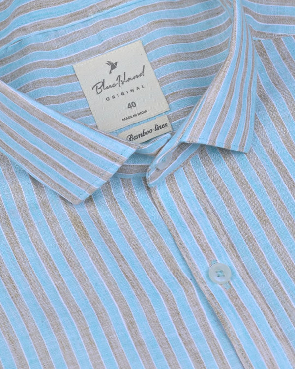 Cool Blue & Brown Stripes -Full-Bamboo Linen