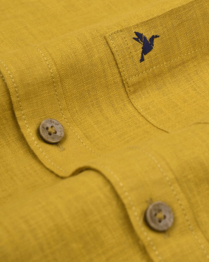 Mustard Yellow Solid-Full-Cotton Linen Shirt