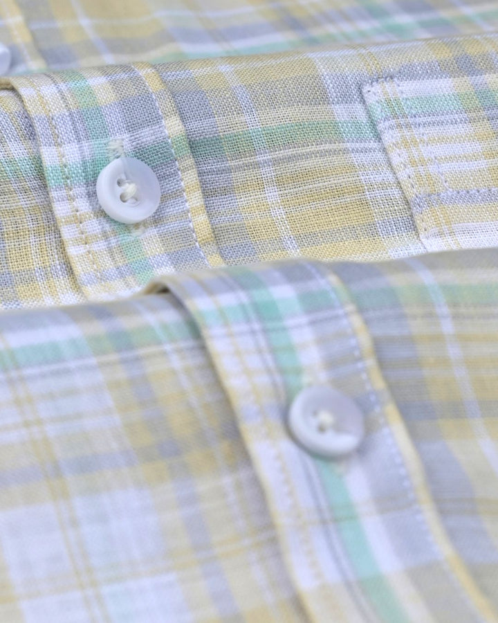 Summer Yellow & Green Line Checks -Full-Cotton Linen Shirt
