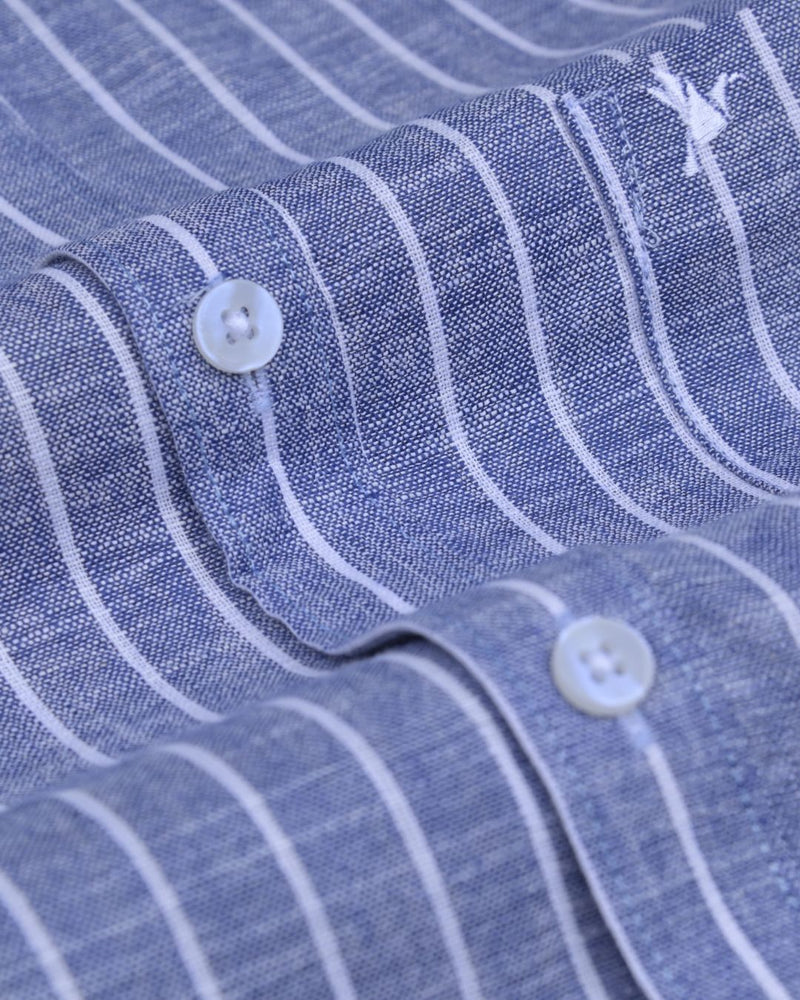 Denim Blue & White Stripes -Full-Bamboo Linen