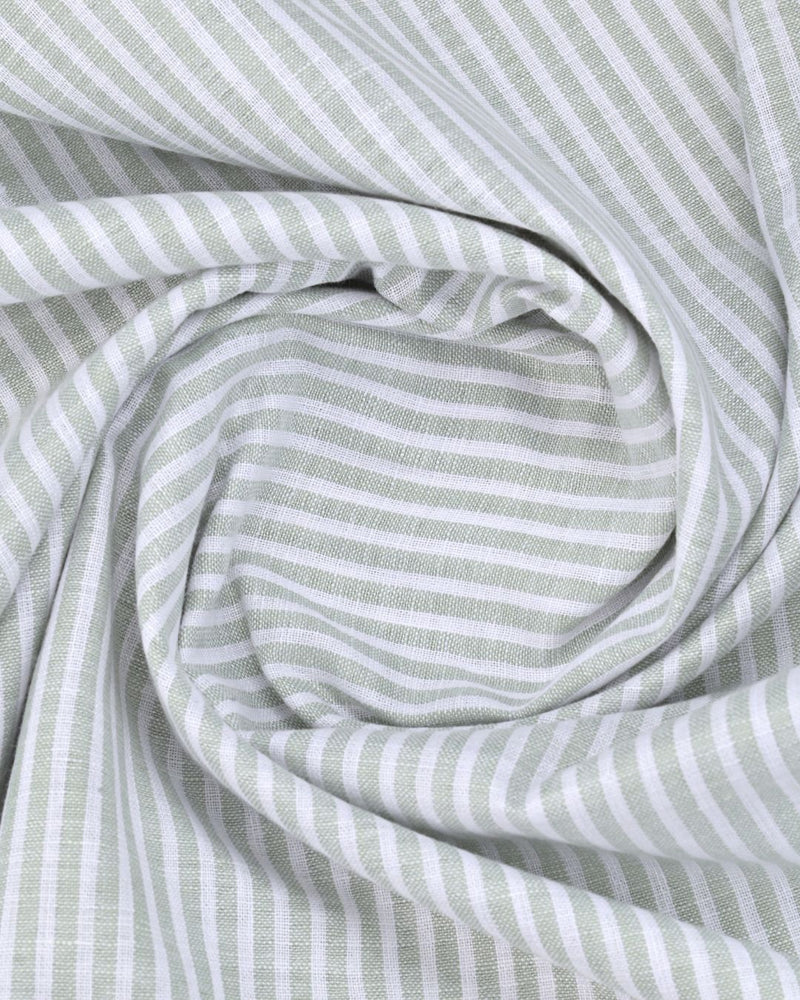 White & Green Parallel Stripes -Full-Bamboo Linen