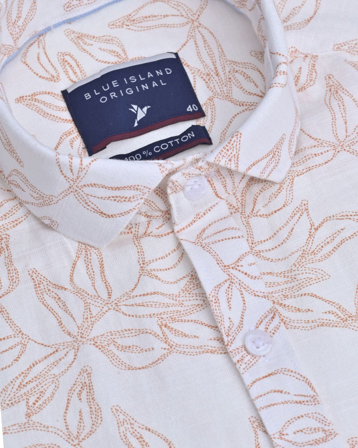 White & Red Leaf Print -Full-Stain Proof