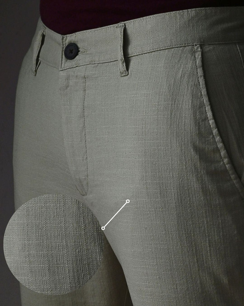 Lite Olive Grain Printed - 2 way stretch - COTTON LINEN PANT