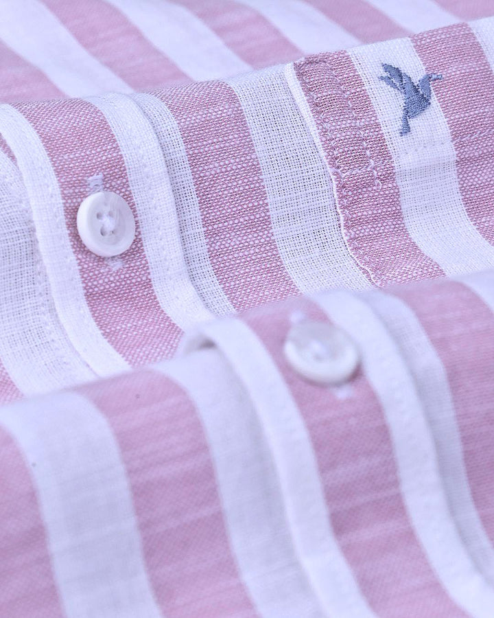 White & Rose Bold Stripes-Full-Cotton Linen Shirt