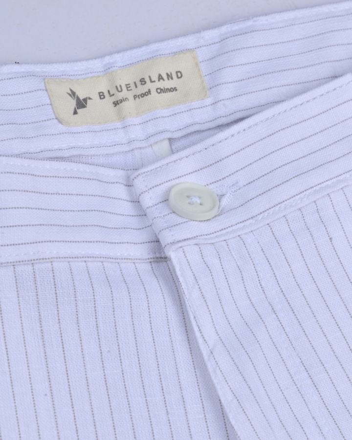 White Dotted Lines - 2 way stretch - COTTON LINEN PANT