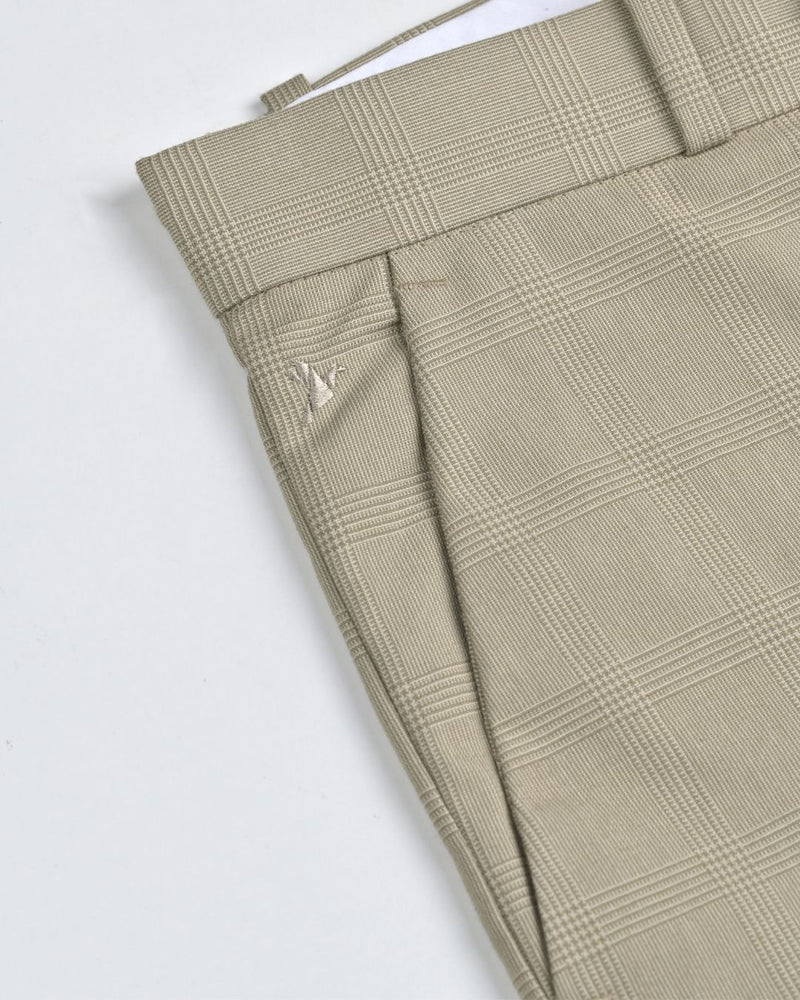 Beige Multi Line Checks - Wrinkle free Formal Pant