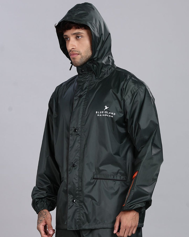Military Green - Rain Jacket with Pant and Mobile Pouch