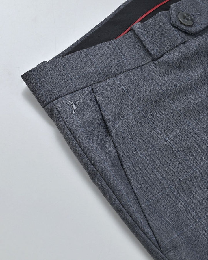 Grey & Sky Blue Box Checks - Wrinkle free Formal Pant