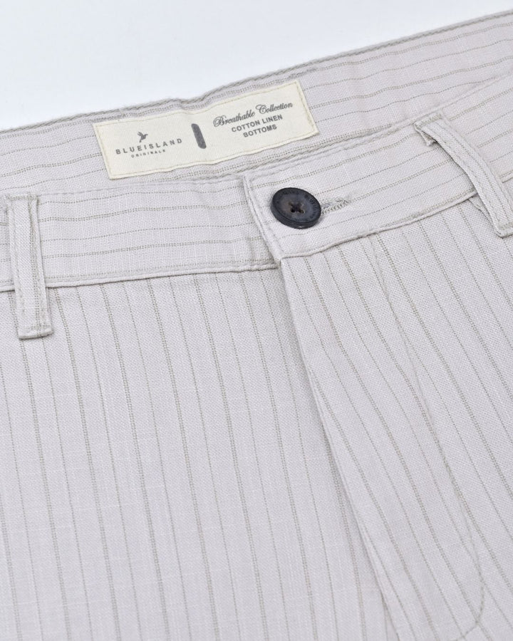 Cream Line Stripes - 2 way stretch - COTTON LINEN PANT