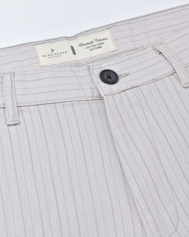 Cream Line Stripes - 2 way stretch - COTTON LINEN PANT