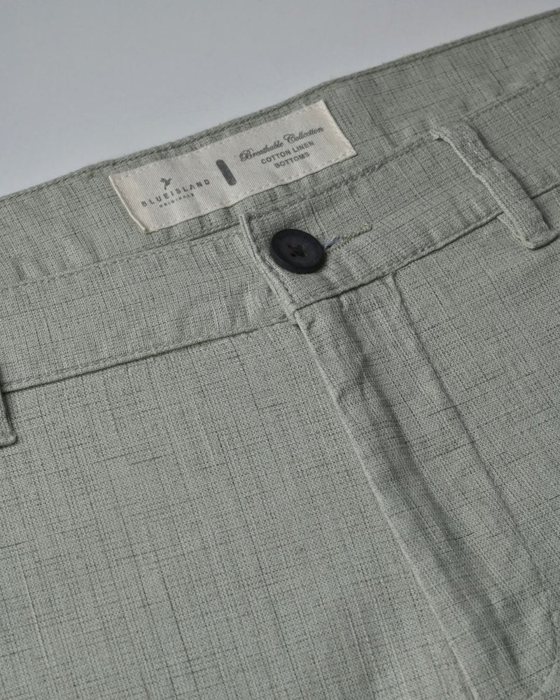 Dusty Olive Grid - 2 way stretch - COTTON LINEN PANT