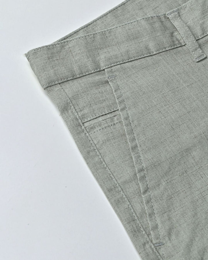Dusty Olive Grid - 2 way stretch - COTTON LINEN PANT