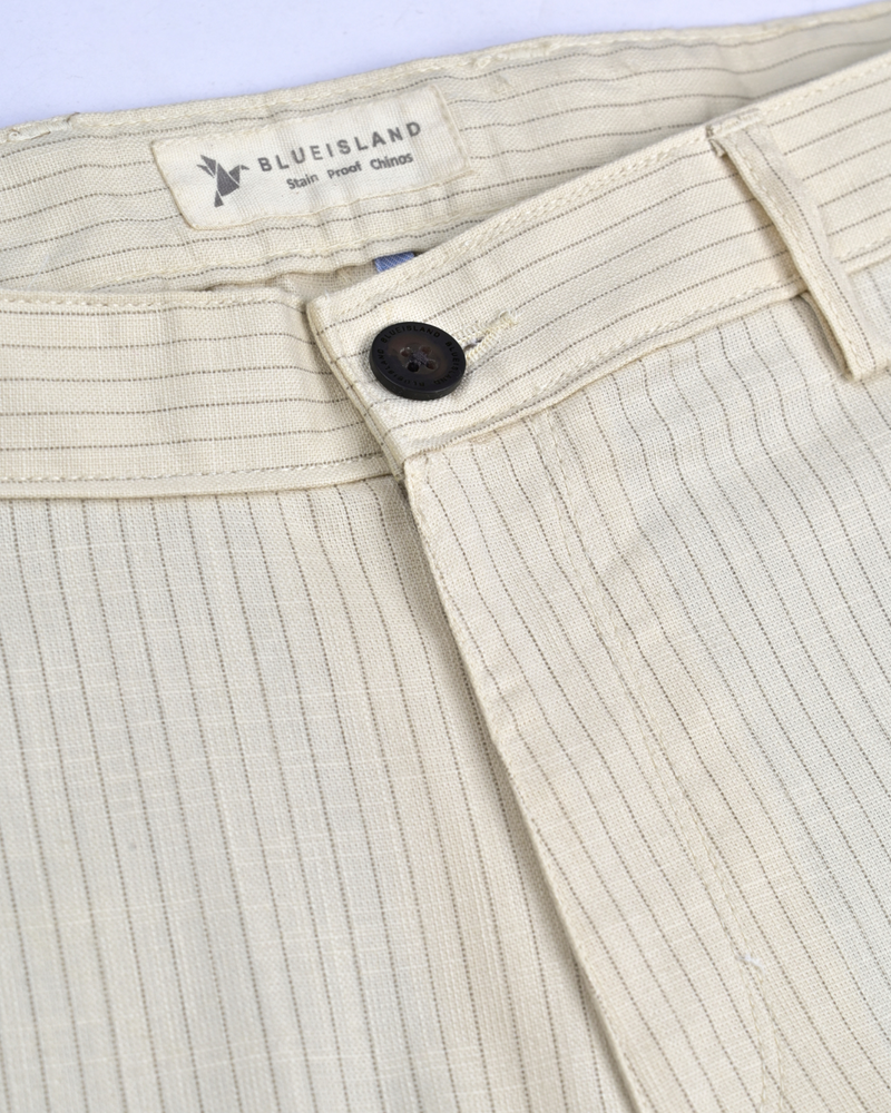 Cream Dotted Lines - 2 way stretch - COTTON PANT