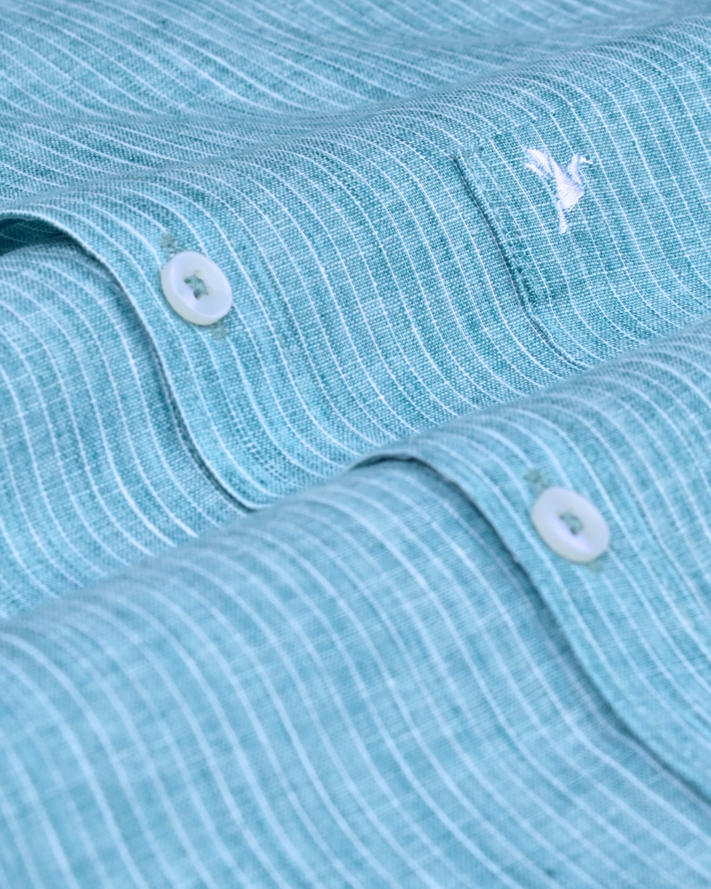 Jungle Green Mini Stripes -Full-Bamboo Linen