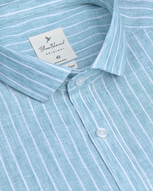 Forest Green and white Stripes -Full-Bamboo Linen