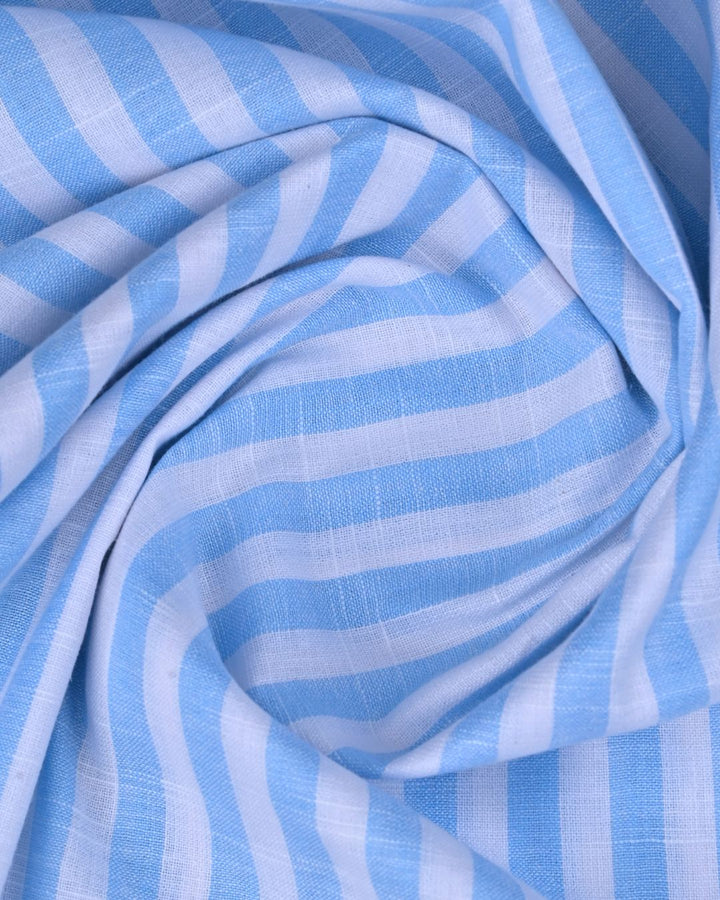 Aqua Blue and White Bars -Full-Bamboo Linen