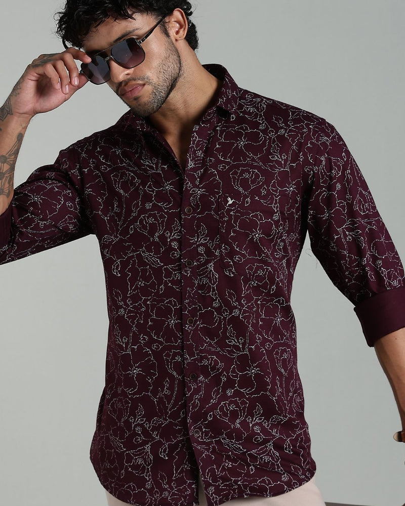 Dark Wine Flower Print-Full-Stain Proof